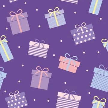 Seamless pattern purple gift present box for birthday party イラスト素材