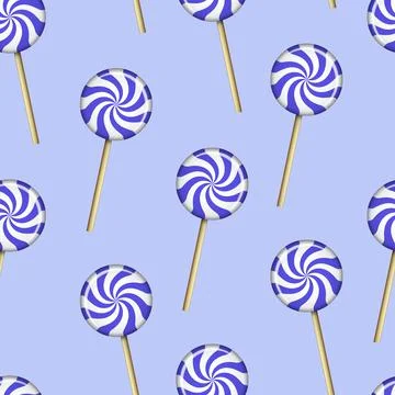 Seamless pattern with purple lollipops isolated background. Cartoon retro sty Stock Illustration