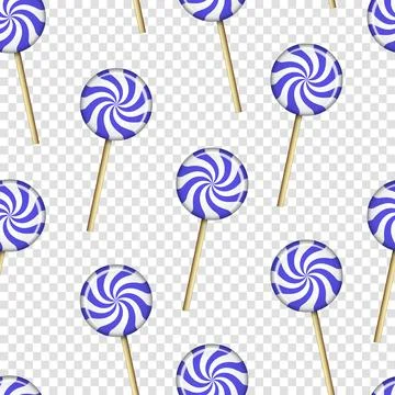 Seamless pattern with purple lollipops isolated background. Cartoon retro sty Stock Illustration