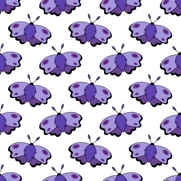 Seamless pattern with Purple Moth. Flying magic insect. Stock Illustration