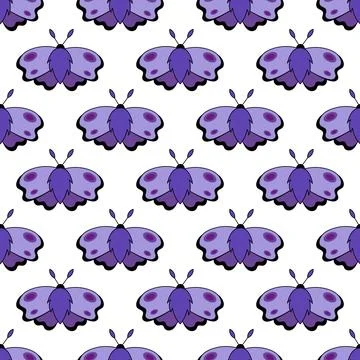 Seamless pattern with Purple Moth. Flying magic insect. Stock Illustration