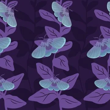 Seamless pattern with purple moths. Butterfly pattern. Vector illustration Stock Illustration