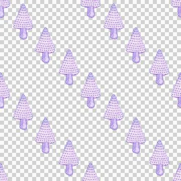 Seamless pattern of purple mushrooms isolated on white, hand drawn with pen Illustrazione stock