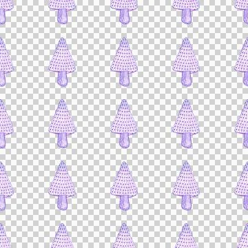 Seamless pattern of purple mushrooms isolated on white, hand drawn with pen Stock Illustration