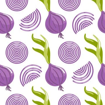 A seamless pattern of purple onions with glossy surfaces, rich aubergine tones Illustrazione stock