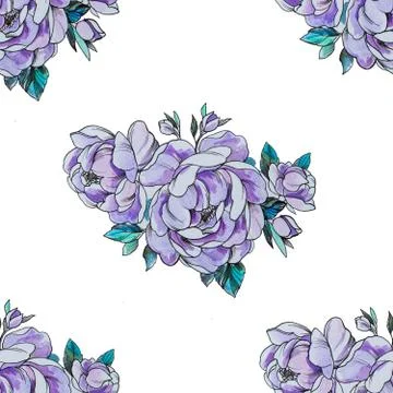 Seamless pattern purple peonies on a white background. Stock Illustration