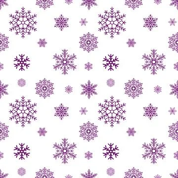 Seamless pattern of purple snowflakes on a white background, texture, design Stock Illustration