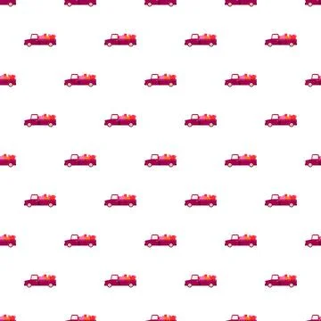 Seamless pattern with purple trucks carrying hearts Stock Illustration