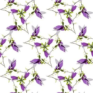 Seamless pattern with purple, violet and lavender beautiful flowers. Stock Illustration