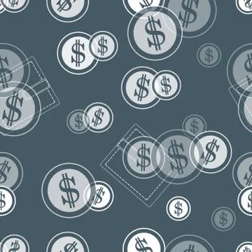 Seamless pattern with purses and dollar coins. Business and finance theme. 스톡 일러스트