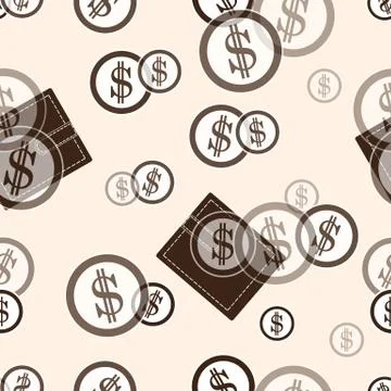 Seamless pattern with purses and dollar coins. Business and finance theme. 스톡 일러스트