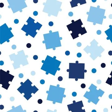 Seamless pattern with puzzle pieces in blue shades Stock Illustration