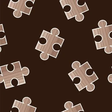 Seamless pattern with puzzle pieces on dark brown background Stock Illustration