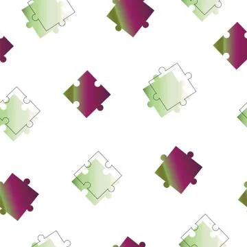 Seamless pattern with puzzle pieces vector - purple and green colors Stock Illustration