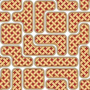 Seamless pattern with puzzles of red berry pie. Colored vector background. Stock Illustration