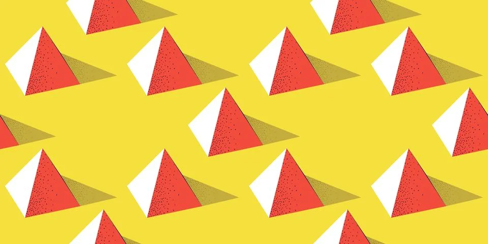 Seamless pattern with pyramid shape on yellow background in modern dotted Stock Illustration