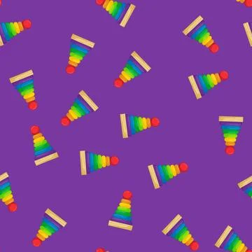 Seamless pattern pyramid toddler toy wooden color icon vector 스톡 일러스트