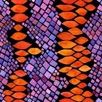 Seamless pattern python skin watercolor drawn Stock Illustration