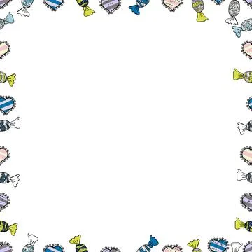 Seamless pattern. Quadrate frames doodles. Illustration in neutral, white and bl Stock Illustration