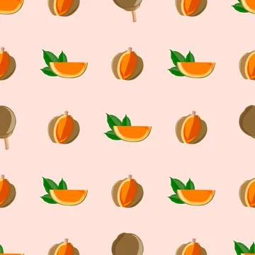Seamless pattern Quararibea cordata. exotic Eco food. South American sapote o Stock Illustration