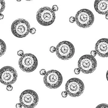 Seamless pattern quartz pocket watch sketch hand drawn Stock Illustration