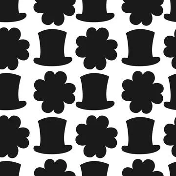 Seamless Pattern of quatrefoils and leprechaun hat Silhouettes St Patrick Day 库存插图