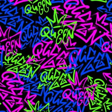 Seamless pattern Queen on the black background Stock Illustration