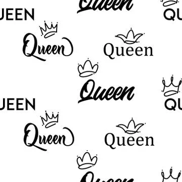 Seamless pattern queen with crown doodle art on white background Illustrazione stock