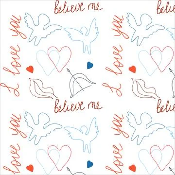 Seamless pattern with quotes and angels bow arrow 스톡 일러스트