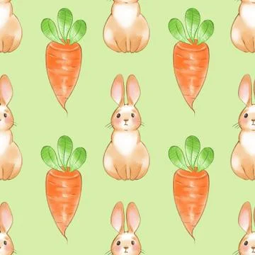 Seamless Pattern of Rabbit and Carrot Stock Illustration