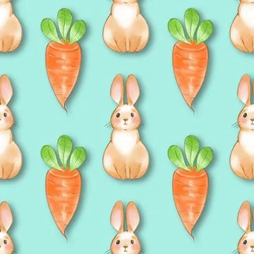 Seamless Pattern of Rabbit and Carrot Stock Illustration