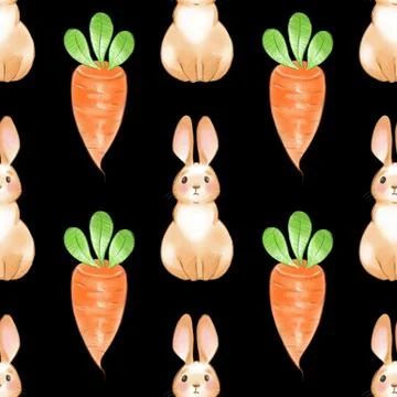 Seamless Pattern of Rabbit and Carrot Stock Illustration