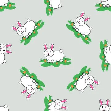 Seamless pattern with Rabbit and carrot isolated on gray background Stock Illustration