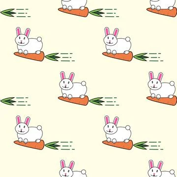 Seamless pattern with Rabbit and carrot cartoon character. Funny animals Stock Illustration