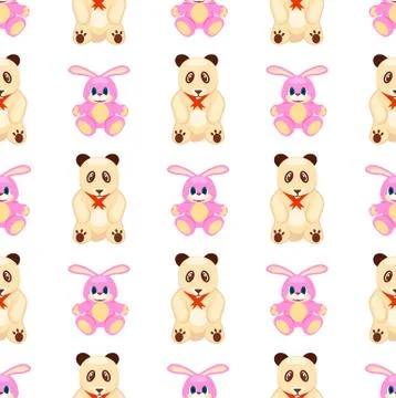 Seamless Pattern with Rabbit and Teddy Bear Vector Stock Illustration