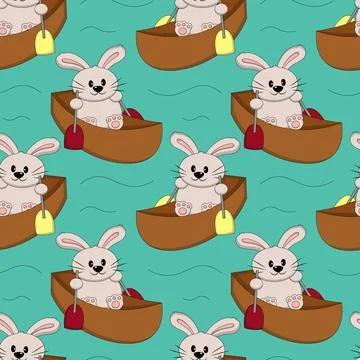 Seamless pattern with Rabbit on boat Stock Illustration