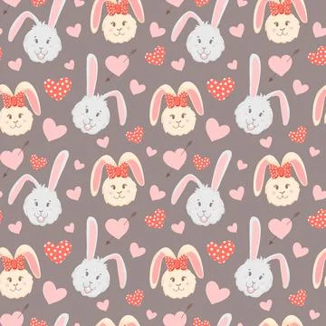 Seamless pattern with rabbit cartoons boy and girl, on pastel dark background. 스톡 일러스트