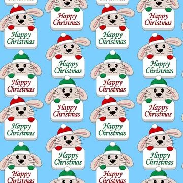 Seamless pattern with Rabbit with Christmas congratulation Stock Illustration