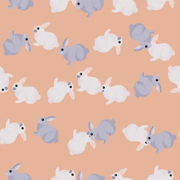 Seamless pattern of rabbit. Domestic animals on colorful background. Vector i Stock Illustration