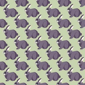 Seamless pattern of rabbit. Domestic animals on colorful background. Vector i Stock Illustration