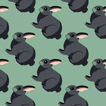 Seamless pattern of rabbit. Domestic animals on colorful background. Vector i Stock Illustration