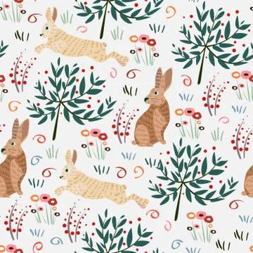 Seamless pattern with rabbit. Forest pattern vector background Stock-Illustration