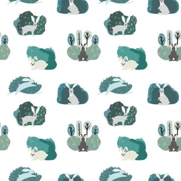 Seamless pattern with rabbit, hare and different elements. Stock Illustration