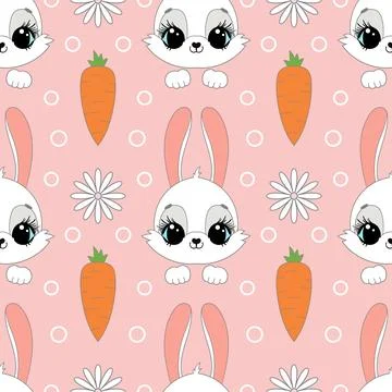 Seamless pattern with rabbits and carrots. Vector Stock Illustration