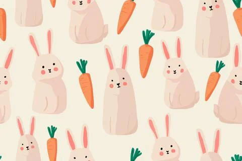 Seamless pattern with rabbits and carrots for your fabric, children textile Stock Illustration
