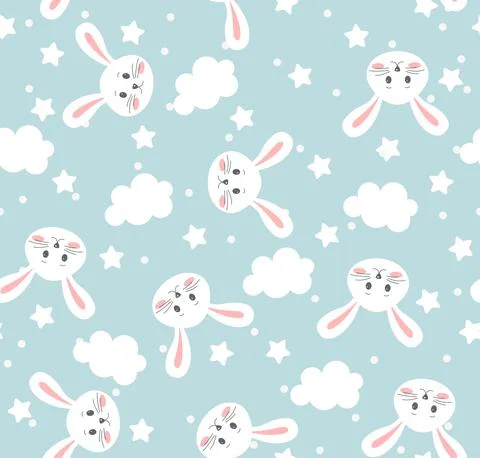 Seamless pattern in rabbits and cloud childish pattern. 스톡 일러스트