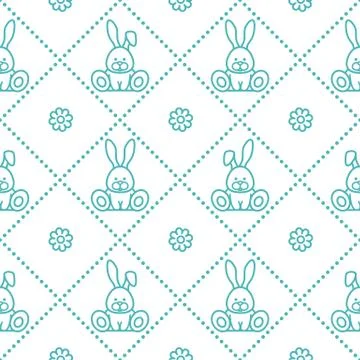 Seamless pattern with rabbits and florets. Stock Illustration