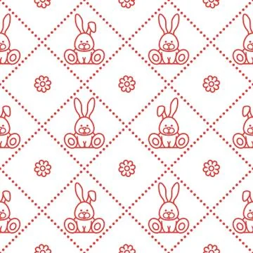 Seamless pattern with rabbits and florets. Stock Illustration