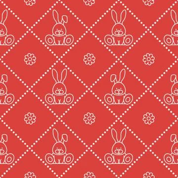 Seamless pattern with rabbits and florets. Stock-Illustration