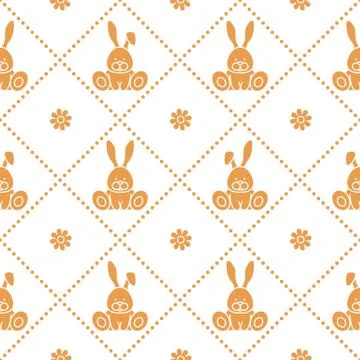 Seamless pattern with rabbits and florets. Stockillustratie